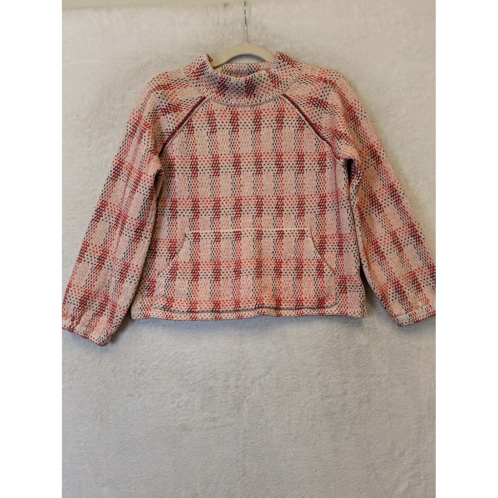 Field Flower Anthropologie Sweater Women's S‎ Pink Red Plaid Mock Neck Pocket
